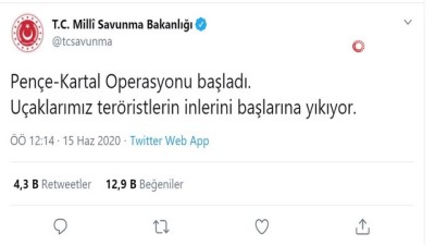  MSB:” Pençe-Kartal Operasyonu başladı”