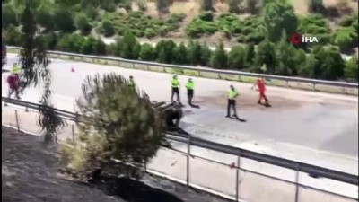 helikopter -  Çeşme otoyolunda kaza yapan araç alev alev böyle yandı Videosu
