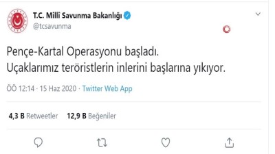  MSB:” Pençe-Kartal Operasyonu başladı”