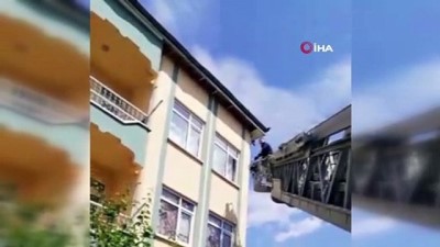 - Çatıda mahsur kalan kargayı itfaiye ekipleri kurtardı