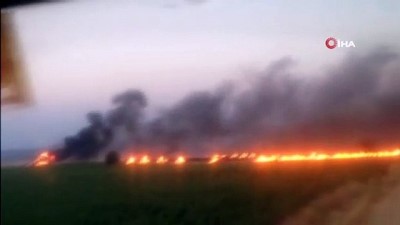  Trıdan çıkan kıvılcımlar 35 dönümlük buğday tarlasını küle çevirdi