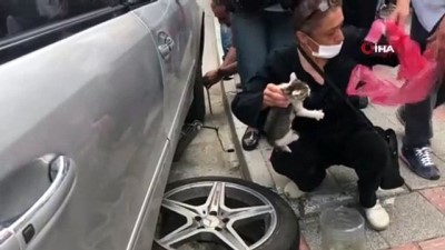  Bursa'da kediyi kurtarmak için lüks aracı bu hale getirdiler