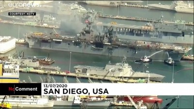 euro - Amerikan savaş gemisinde 3 gündür süren yangının görüntüleri Videosu
