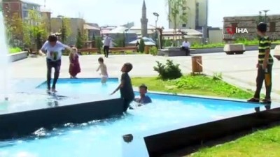 kopek -  Sıcaktan bunalan çocuklar süs havuzunda serinledi Videosu