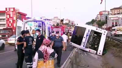  Şehirler arası yolcu otobüsü E-5'de yan yattı: 1'i ağır 10 yaralı