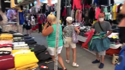 zabita ekibi -  Sosyete pazarında maske kuralına uymayan turistler zabıta tarafından uyarıldı Videosu