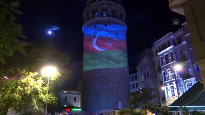 Galata Kulesi'ne Azerbaycan bayrağı yansıtması yapıldı - İSTANBUL