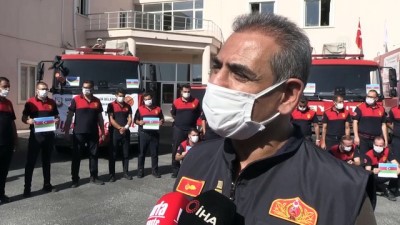 Şanlıurfa'da itfaiyecilerden Azerbaycan'a bayraklı destek