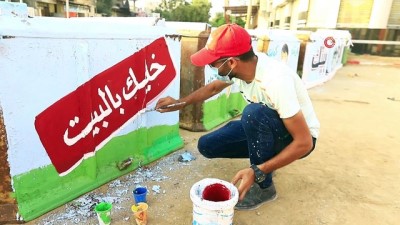  - Filistinli gençler Covid-19'a dikkat çekmek için çöp konteynerlerine resim yapıyor