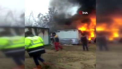 yangina mudahale -  İşçilerin kaldığı 8 konteyner yanarak küle döndü Videosu