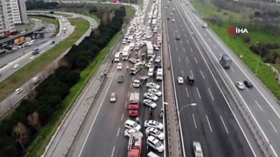 emniyet seridi -  TEM'de 12 araç birbirine girdi, yol savaş alanına döndü Videosu