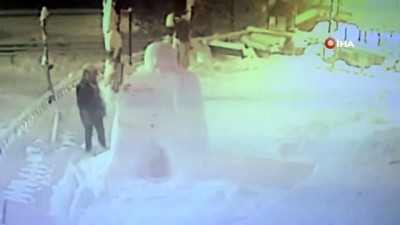 kardan adam -  Hırsını kardan adamdan aldı, yere düşmekten son anda kurtuldu Videosu