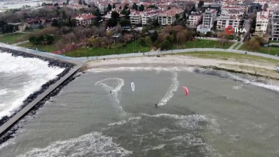 lodos -  Yeşilköy sahilinde sörf keyfi havadan görüntülendi Videosu