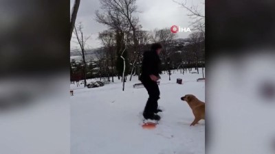 kar yagisi -  İstanbul’da karda snowboard keyfi kamerada Videosu