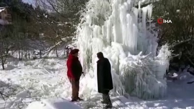 buz sarkitlari -  Su borusu patladı, buzdan ağaca dönüştü Videosu