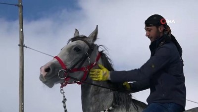 yaz mevsimi -  Atlar kar üstünde yarışa böyle hazırlanıyor Videosu