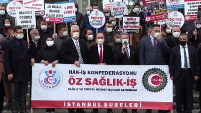 İSTANBUL - Sağlık ve sosyal hizmet işçileri haklarının verilmesi talebiyle basın açıklaması yaptı