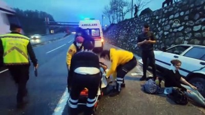 DÜZCE - İstinat duvarına çarpan otomobildeki 4 kişi yaralandı