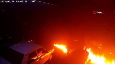 yangin yeri -  Kasklı kundakçılar galerideki lüks araçları böyle yaktı Videosu