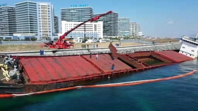 kargo gemisi - İSTANBUL - (Drone) Zeytinburnu'nda karaya oturan geminin söküm işlemi başladı Videosu