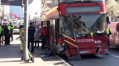 halk otobusu -  Beşiktaş’da çift katlı halk otobüsü tünel içerisinde bariyerlere ok gibi saplandı Videosu