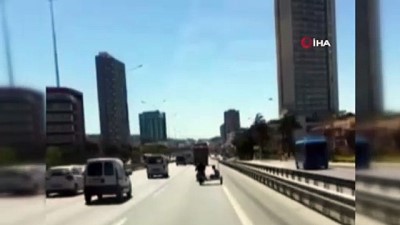 tehlikeli yolculuk -  Kartal’da motosiklet sepetindeki tehlikeli yolculuk kamerada Videosu