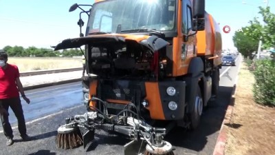 temizlik araci -  Diyarbakır’da karayolları temizlik aracı alev aldı, sürücü son anda kurtuldu Videosu