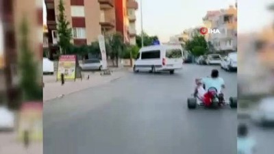 gunes gozlugu -  Go-kart aracına bisiklet gidonu ve tekeri takıp trafiğe çıktı Videosu