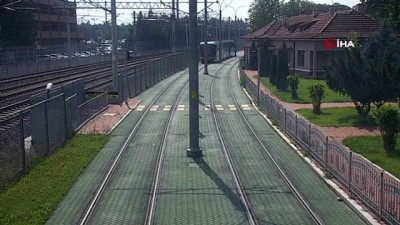  Tramvay yolunda mahsur kalan kaplumbağanın yardımına vatman koştu