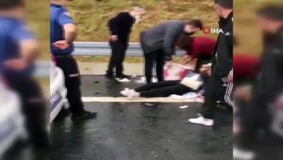 yarali kadin -  Kuzey Marmara Otoyolu’nda kaza: 2 yaralı Videosu