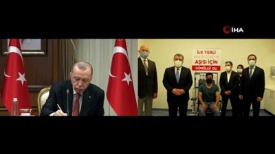 konferans -  Cumhurbaşkanı Erdoğan,  “Yerli aşının üçüncü fazının ilk doz uygulaması”na videokonferans yöntemiyle katıldı Videosu
