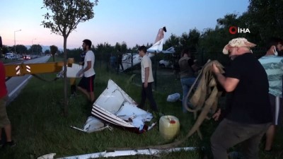 kirim -  Bursa’da meyve bahçesine mecburi iniş yapan uçağın enkazı kaldırıldı Videosu
