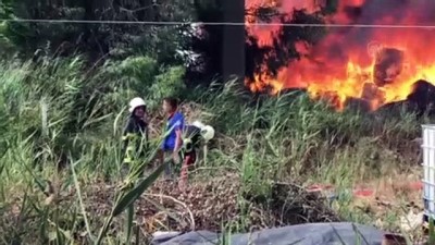 ADANA - Geri dönüşüm tesisinin bahçesinde çıkan yangına müdahale ediliyor
