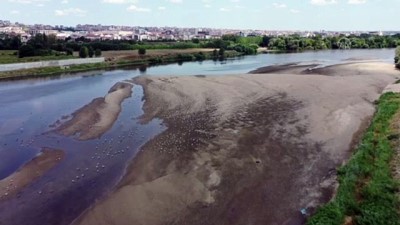 EDİRNE - Su seviyesi düşen nehirlerde adacıklar oluştu, yosunlar yüzeye çıktı