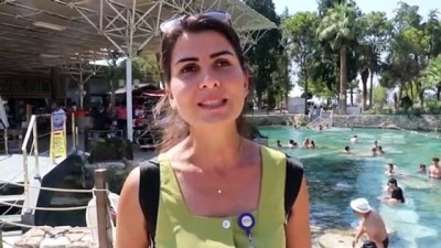 yaz mevsimi - DENİZLİ - Pamukkale'de 36 derecelik sıcaklığa sahip antik havuz sıcak havada da ilgi görüyor Videosu