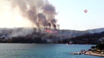 su -  Bodrum'daki orman yangınına söndürme gemileri de müdahale etti Videosu