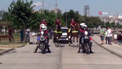 atli polis -  Bakırköy’de atlı polisler ve Yunus ekiplerinden korona virüs denetimi Videosu
