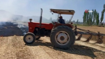 asad -  Tarlada çıkan yangına çiftçi traktörüyle müdahale etti Videosu